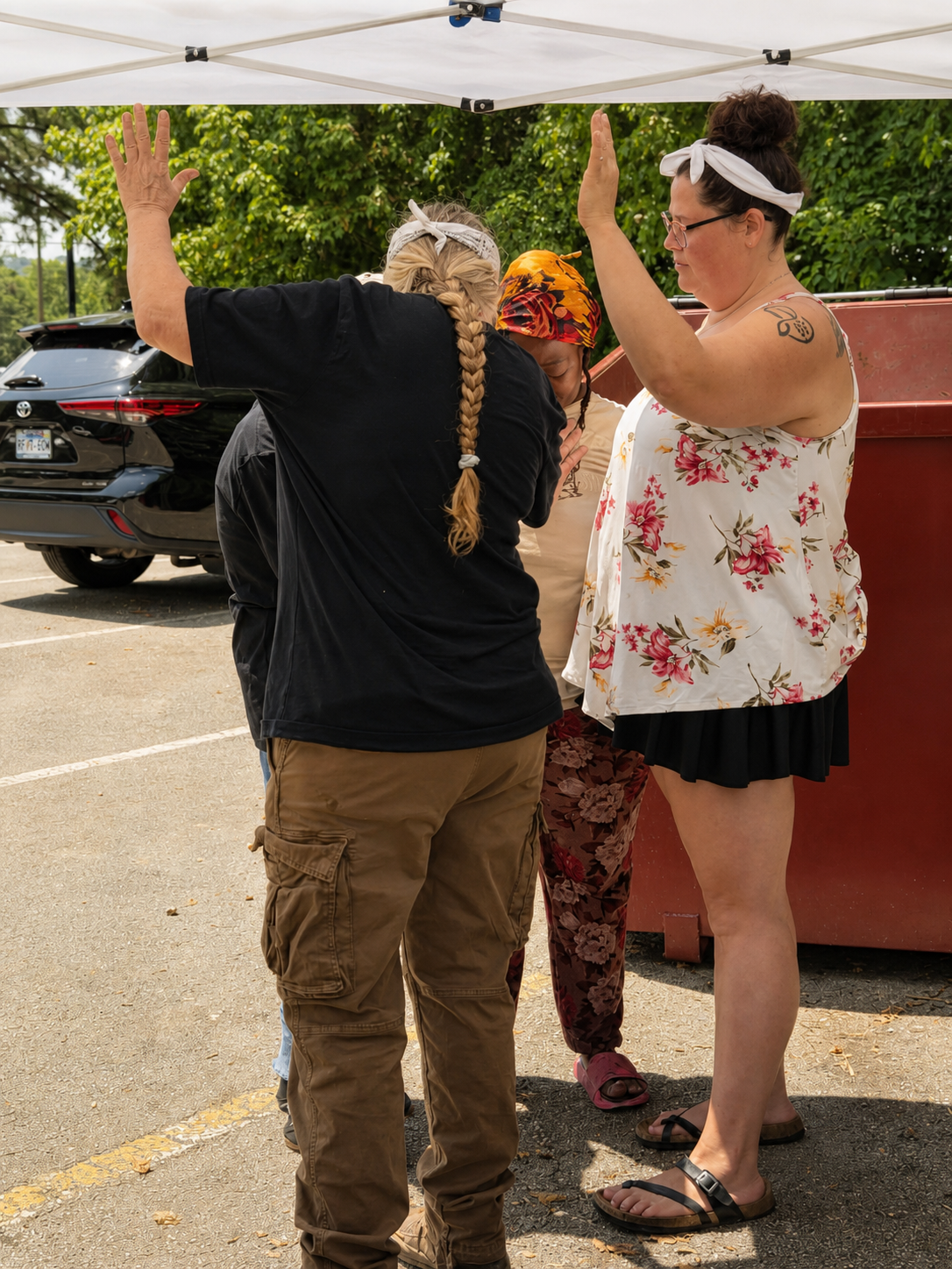People coming together for food, prayer, and community care